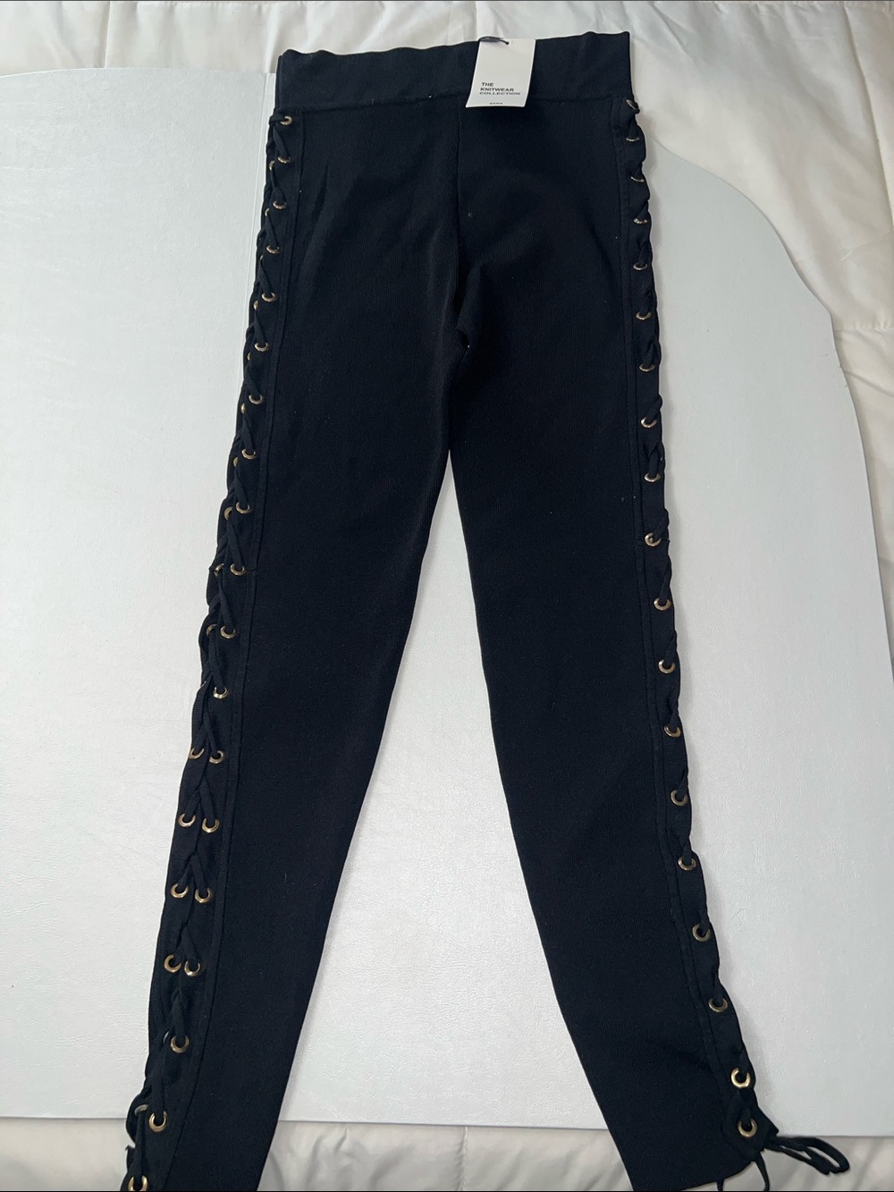 NWT Zara Black Lace-Up Side-Panel Leggings with Grommet Detail